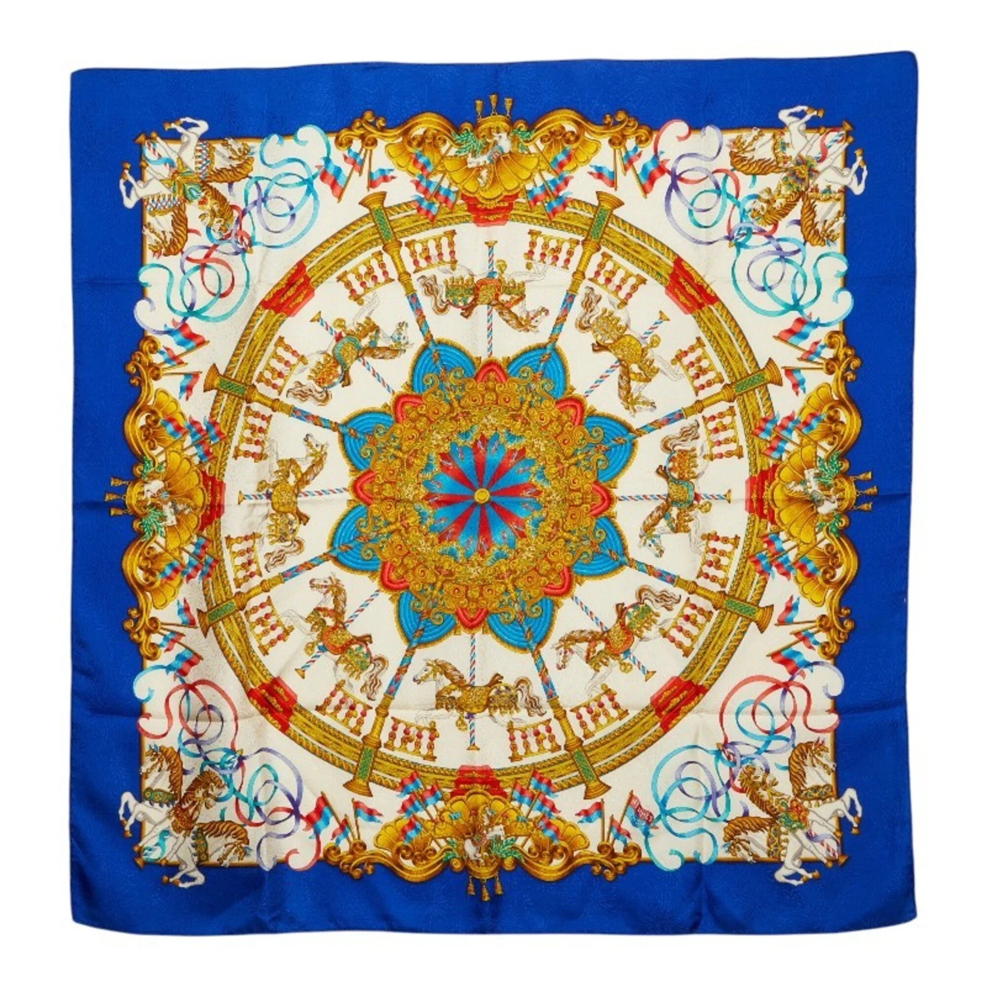 Hermes Carre 90 Luna Park Amusement Scarf/Muffler, Large Size, Blue/Multicolo...
